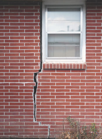 severe foundation wall cracks along a window in Elizabethtown