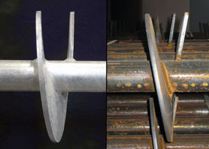 a proper and improper helical blade system in two different foundation piers in Scranton.