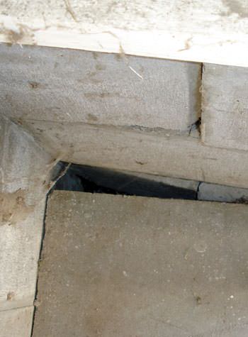 inward rotation of a foundation wall damaged by street creep in a garage in Elizabethtown