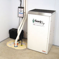 Sump pump system, dehumidifier, and basement wall panels installed during a sump pump installation in Williamsport