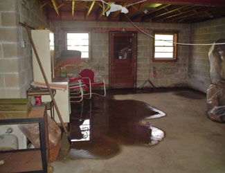 a flooded basement floor in a Waynesboro home